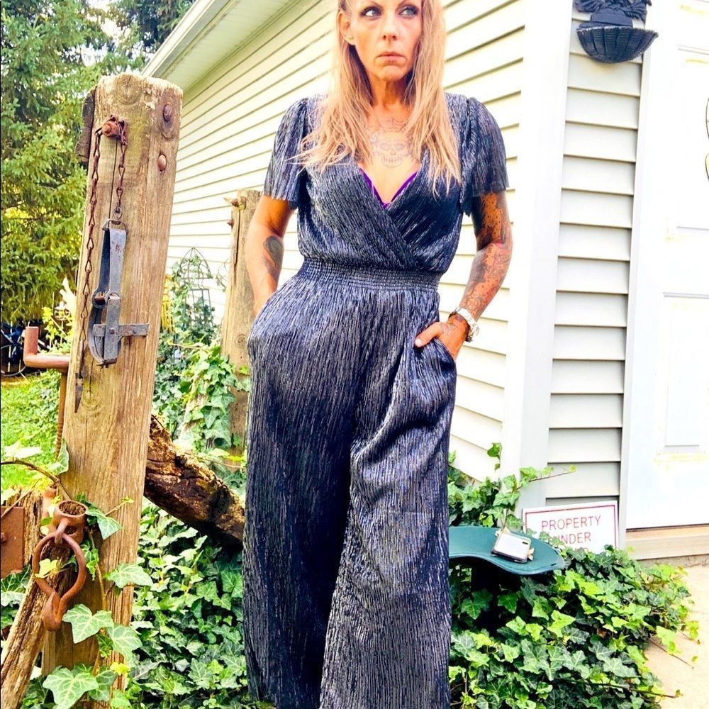 NWT Banana Republic Metallic Jumpsuit Pantsuit cropped wide leg